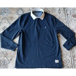 Nautica Rugby Shirt Men's X-Large Long Sleeve Sail Patch Pullover White Collar